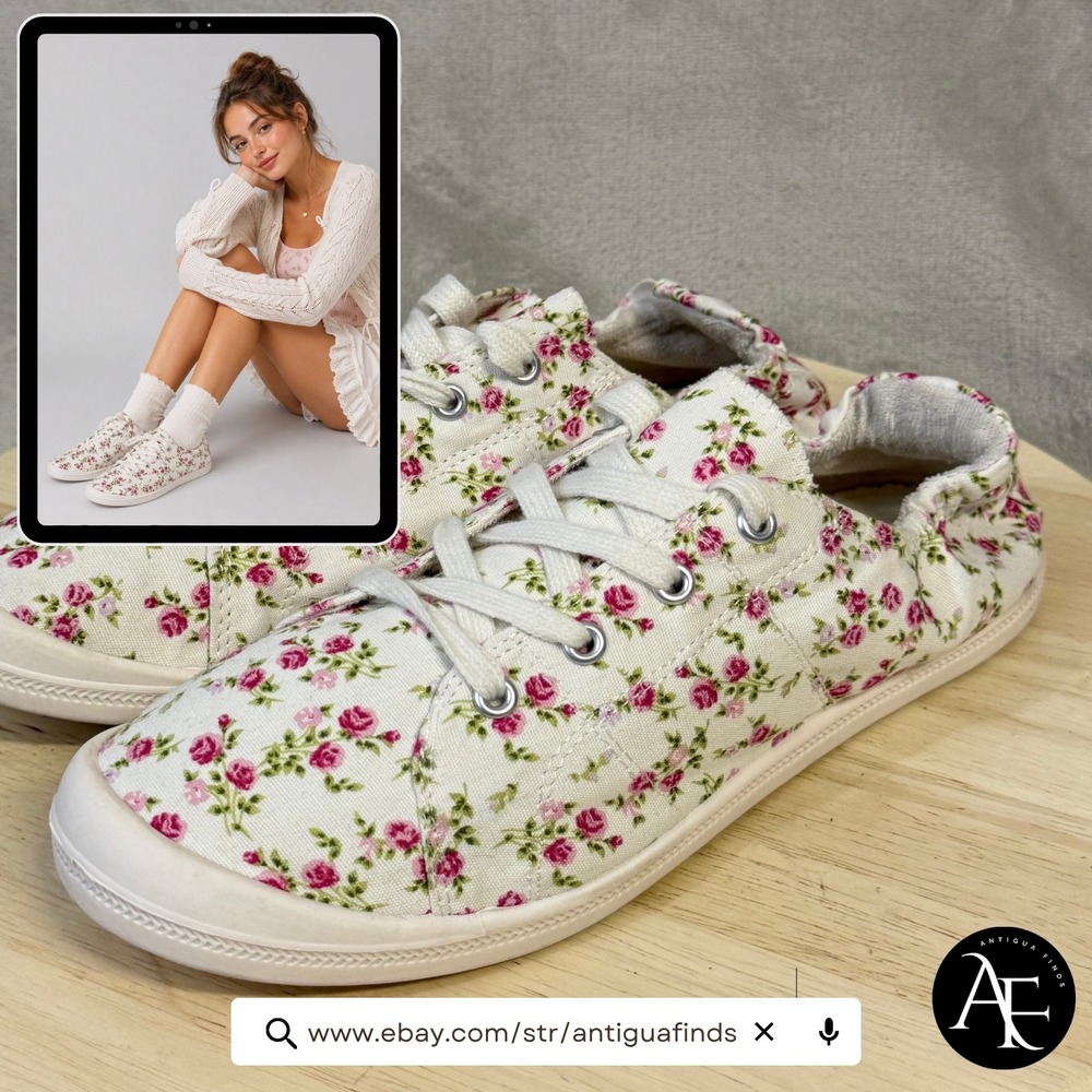 Torrid Women's Sz 10.5WW Floral Canvas Slip On Sneakers Pink White Wide 14822664